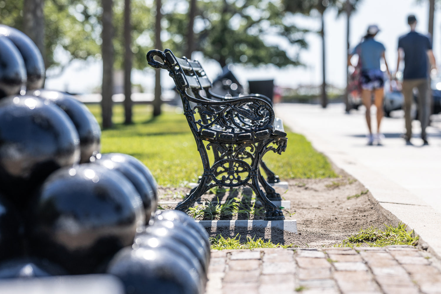 Charleston Battery Bench at Battery Park in Charleston, South Carolina (96-inch Double Bench) Offered exclusively by Geo. C. Birlant Antiques on King Street